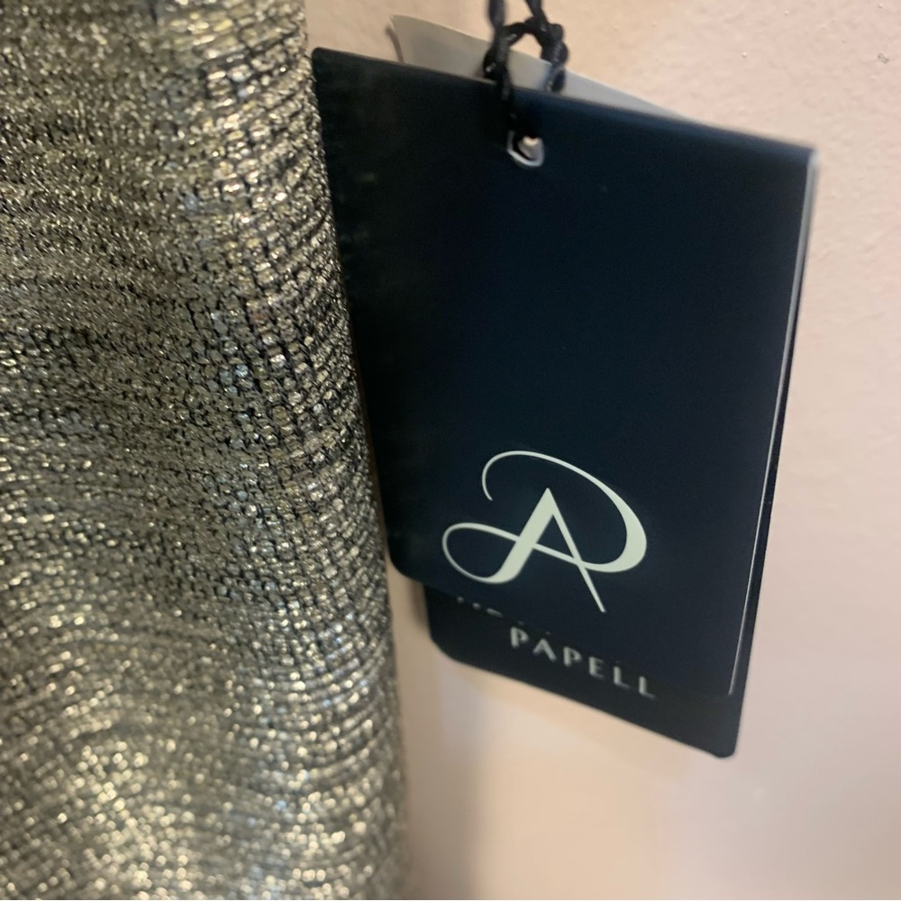 Adriana Papell Metallic Foiled Jersey Wrap Dress - Picture 8 of 13
